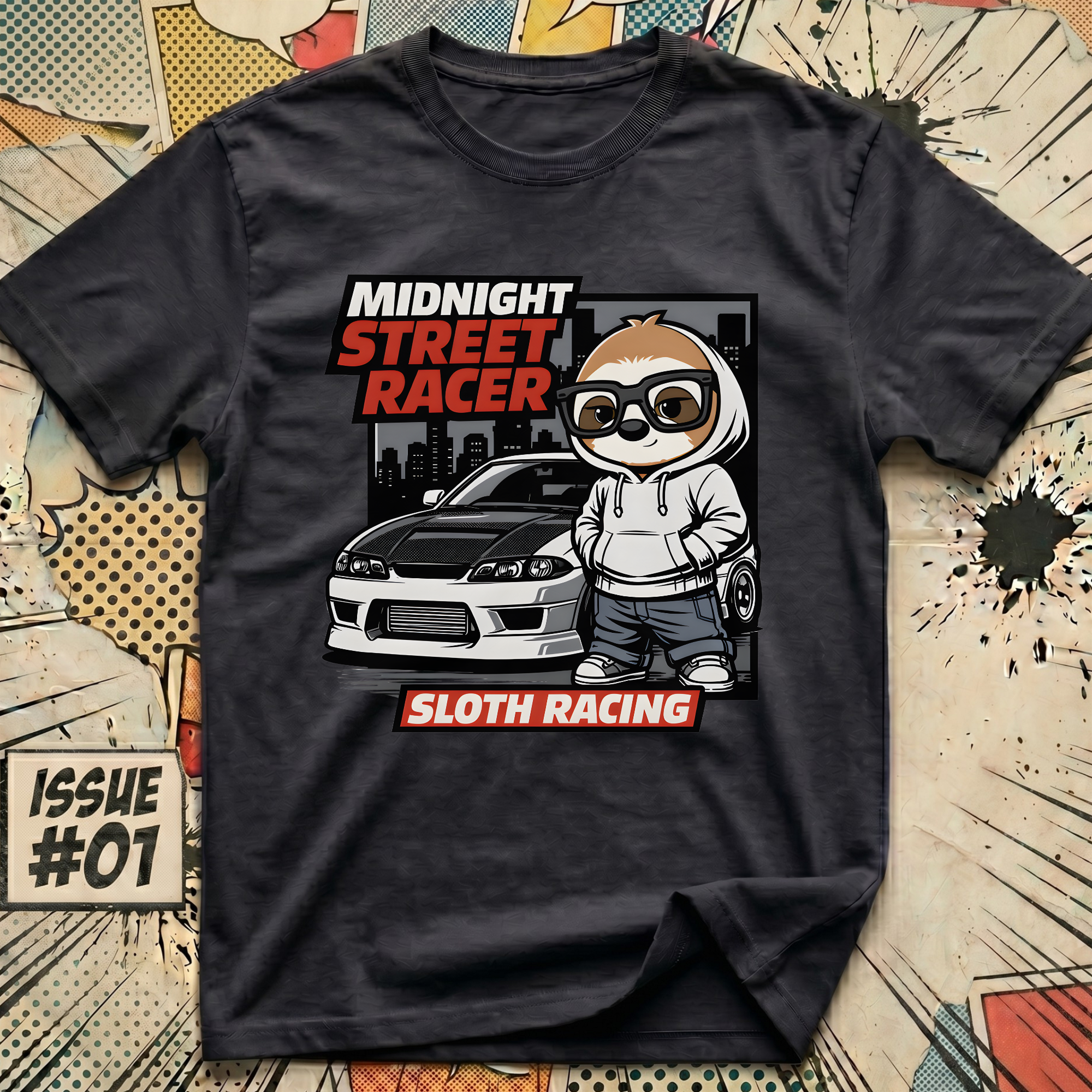 Midnight Street Racer - Sloth Racing T-Shirt