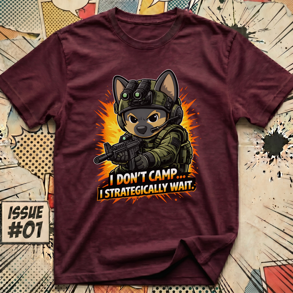 I Don't Camp... I Strategically Wait FPS Dog T-Shirt