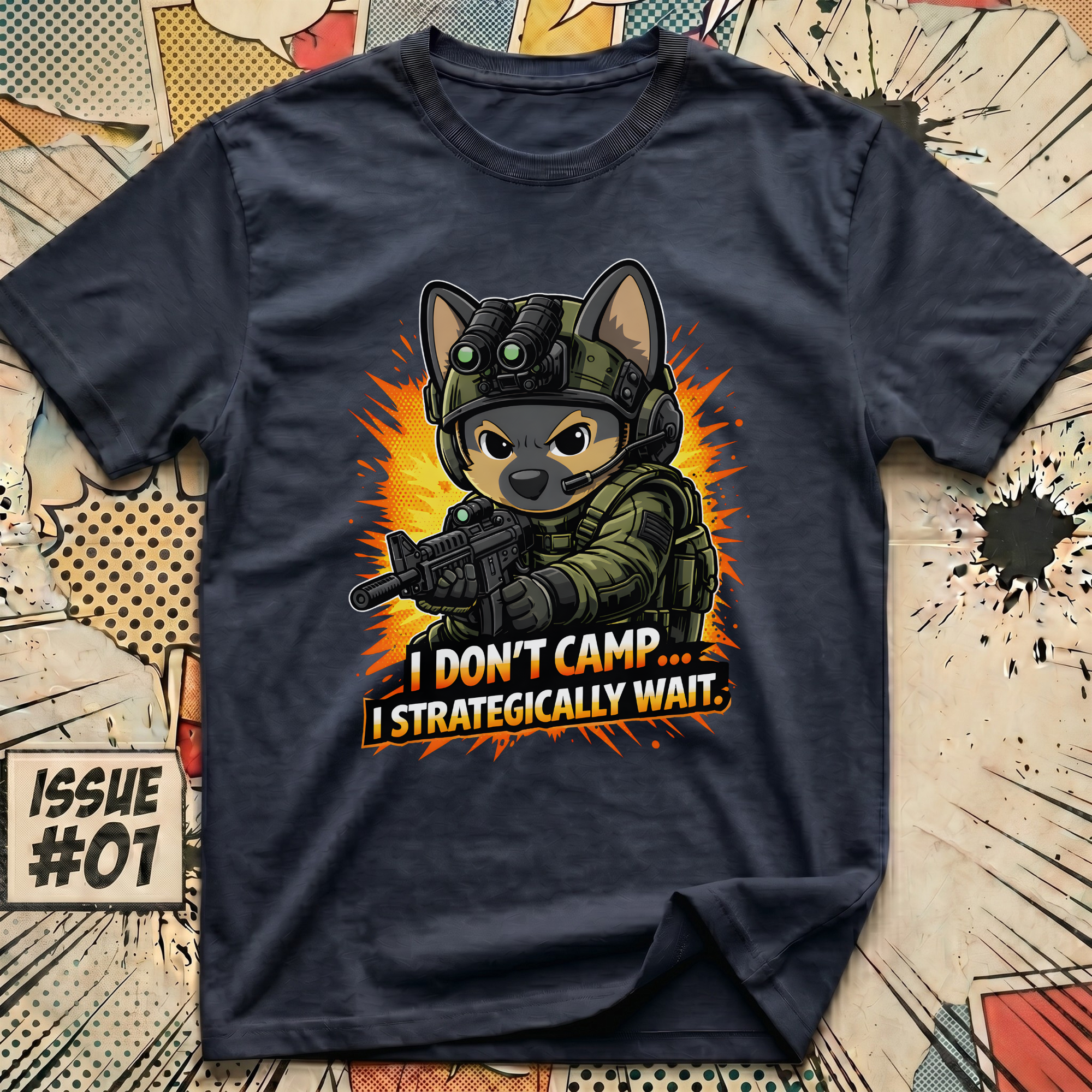 I Don't Camp... I Strategically Wait FPS Dog T-Shirt