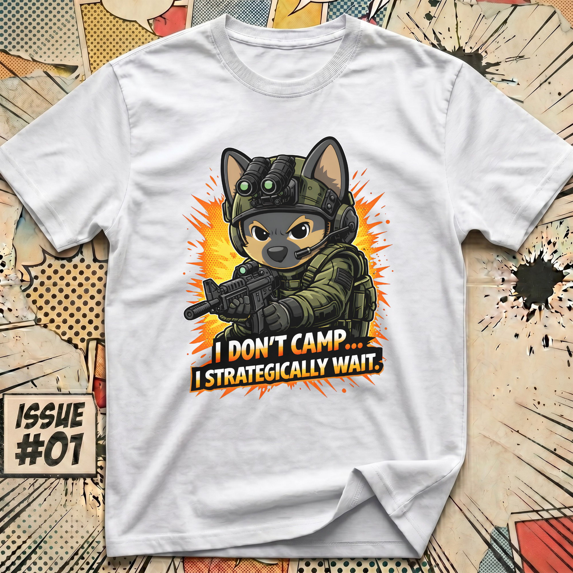 I Don't Camp... I Strategically Wait FPS Dog T-Shirt